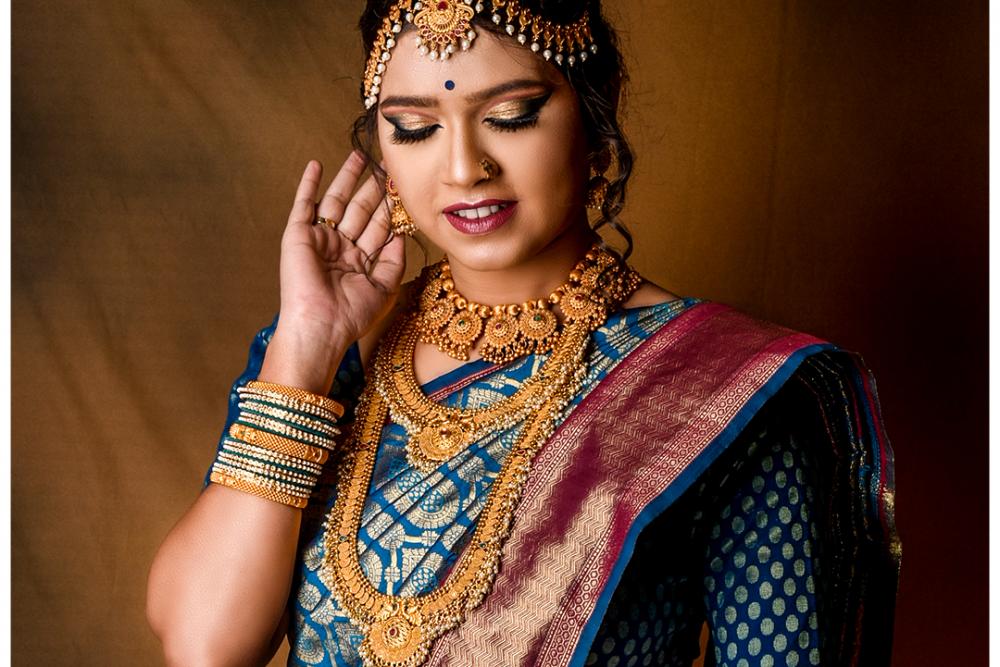 Treat your makeup like jewelry for the face. Play with colors, shapes, structure—it can transform you. South bridal Make-up was done by Tejal mishra  a student of ISAS.. 